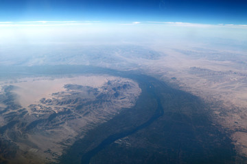 Aerial View of the Valley of Kings and the Nile River Bend near Luxor, Egypt