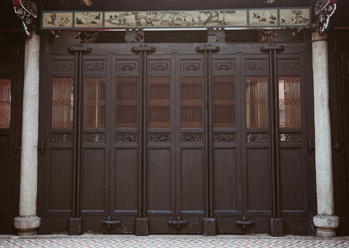 Details of wooden door of Chinese architecture.