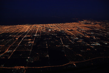 Megacity from above during night: Chicago, USA