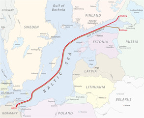 Map of the Baltic Sea gas pipeline between Russia and Germany