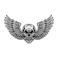 Vintage winged skulls isolated retro vector illustration on a white background. Great design for any purposes.