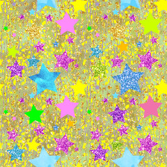 Obraz na płótnie Canvas Holiday Glitter hand drawn artistic star confetti sparkling seamless background 