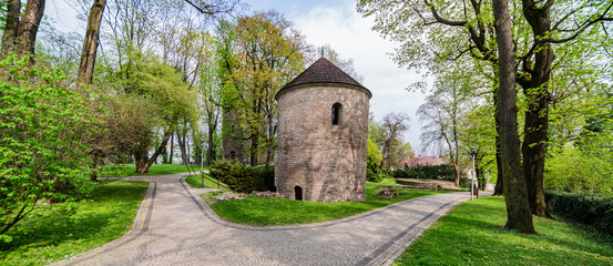 Fototapeta na wymiar historical rotunda of st. Mikolaj in the park in Cieszyn, Poland