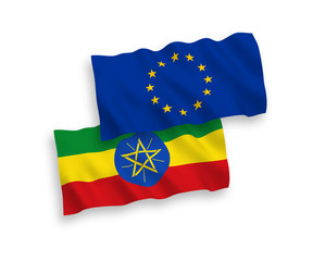 Flags of European Union and Ethiopia on a white background