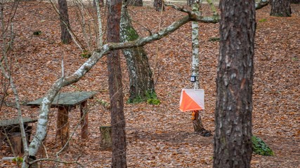 Orienteering. View of Checkpoint Prism and compost electronic and mechanical for orienteering in...