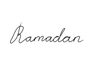 Ramadan handwritten text inscription. Modern hand drawing calligraphy. Word illustration black