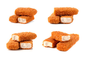 Fish fingers on a white background. Frozen fish fingers close-up.