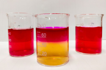 TWO PHASES OF LIQUID IN BEAKER