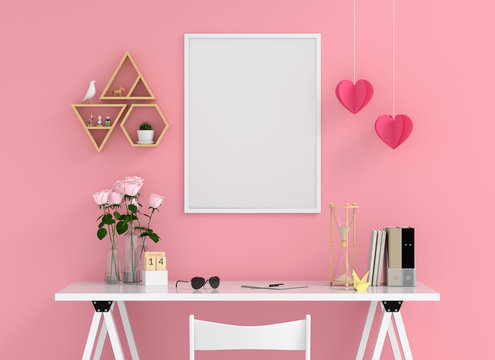 Blank photo frame for mockup on wall, Valentine Concept