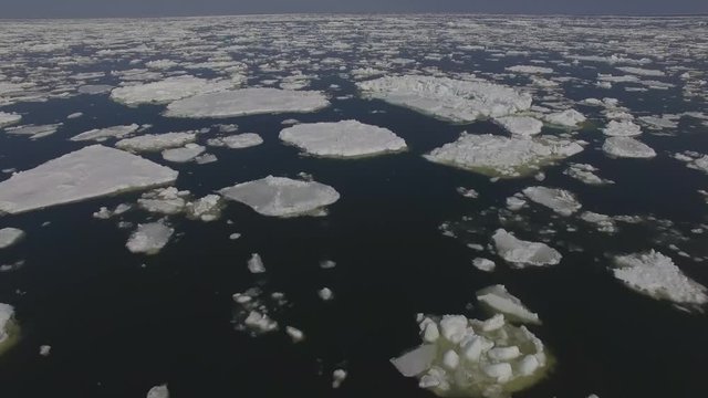 aerial view of drift ice in Hokkaido, Northern Japan