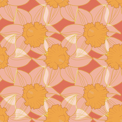 Seamless transparent daffodils pattern on pink background