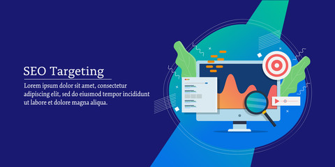 Seo targeting, targeting online audience via seo marketing campaign, conceptual web banner.