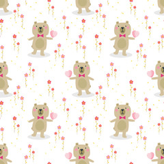 Cute bear hold a heart seamless pattern.