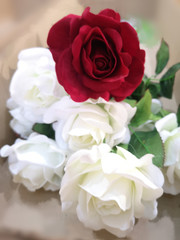 red and white rose flower arrangement Beautiful bouquet on blurred of background symbol love Valentine’s Day