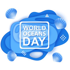 Day of Water and World Oceans Day, Global celebrate dedicated to protect and conserve oceans, problem of plastic water pollution, ecology of planet. Origami of sea waves, Vector eps 10 format