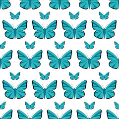 Seamless pattern of blue butterlies