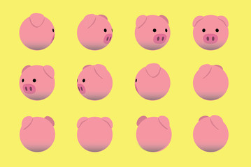 Animal Head Pig Animate Spinning Vector Illustration