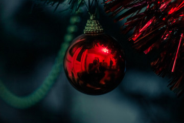 christmas ball on red background