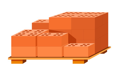 Bricks stack on wooden stand, building materials isolated icon