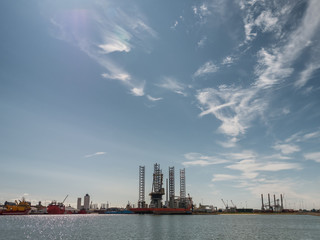 Obraz premium Esbjerg oil rig harbor panorama, Denmark
