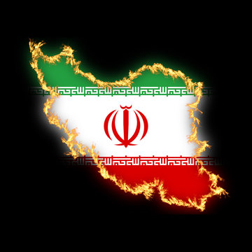 Burning Flames Effect on Islamic Republic of Iran Map outline