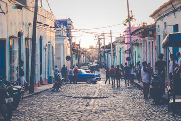 Colorful houses and vintage cars in Trinidad, Cuba. Unesco World Heritage Site.