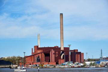 view on carbon power plant near capitol of Finnland city of Helsinki with its islands and harbours