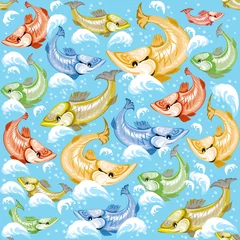 Tapeten Meereswellen Nahtloses Muster mit bunten Fischen. Vektor-Illustration.