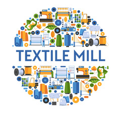 Textile mile, fabric factory or plant isolated icon