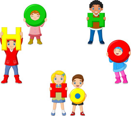 Cartoon kids holding letter with word HOHOHO