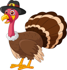 Happy Cartoon Turkey in a hat