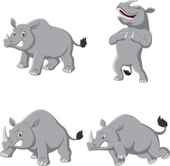 Cartoon angry rhino collection set