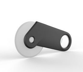 Blank Pizza Cutter Bottle Opener For Branding, 3d render illustration.