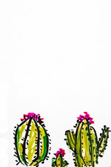 Cactus watercolor sketches of the flowers with copy space