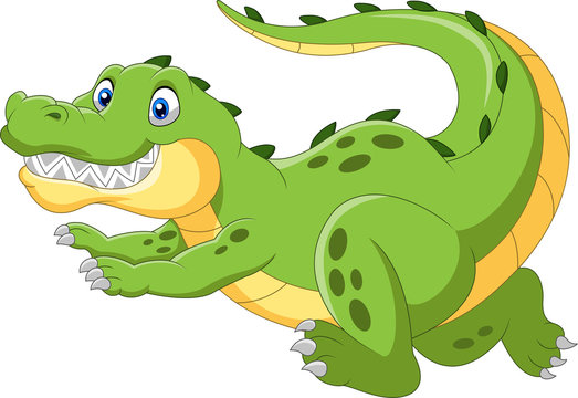 Happy cartoon crocodile running fast