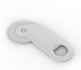 Blank Pizza Cutter Bottle Opener For Branding, 3d render illustration.