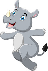 Cartoon funny rhino posing, running