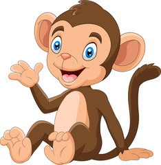 Cartoon Happy monkey waving hand