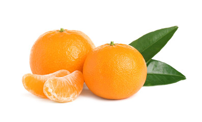 Fresh ripe juicy tangerines isolated on white