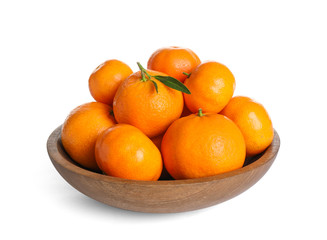 Bowl of fresh juicy tangerines isolated on white