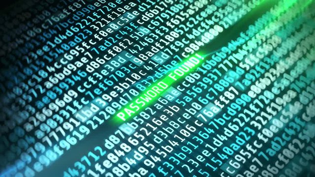 Password hacking background, abstract symbols on computer screen, cybercrime. System breach, computer hacking concept