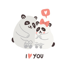 Vector illustration - cute pandas couple in love