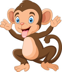 Cartoon Happy monkey waving hand