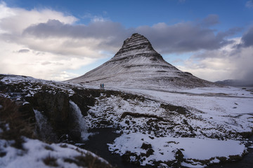 Kirkjufell with 2 people Iceland