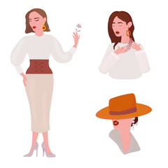 Vector graphics. Adorable, cute illustration of girls. Fashionable, stylish illustration. Simple cartoon illustration. 