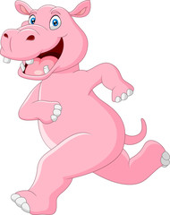 Cartoon funny hippo is running