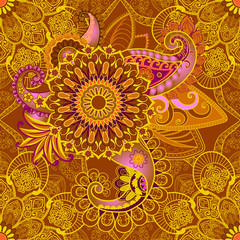  Seamless combination of mandala and paisley with oriental ornaments.