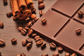 chocolate bar and coffee beans