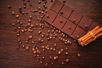 chocolate bar and coffee beans