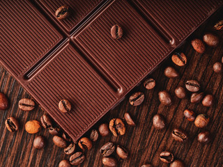 chocolate bar and coffee beans